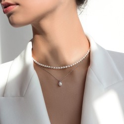 Colier cu perle naturale albe si lantisor argint cu perla DiAmanti SK22272N_W-G (Argint 925‰ 1,9 g.)